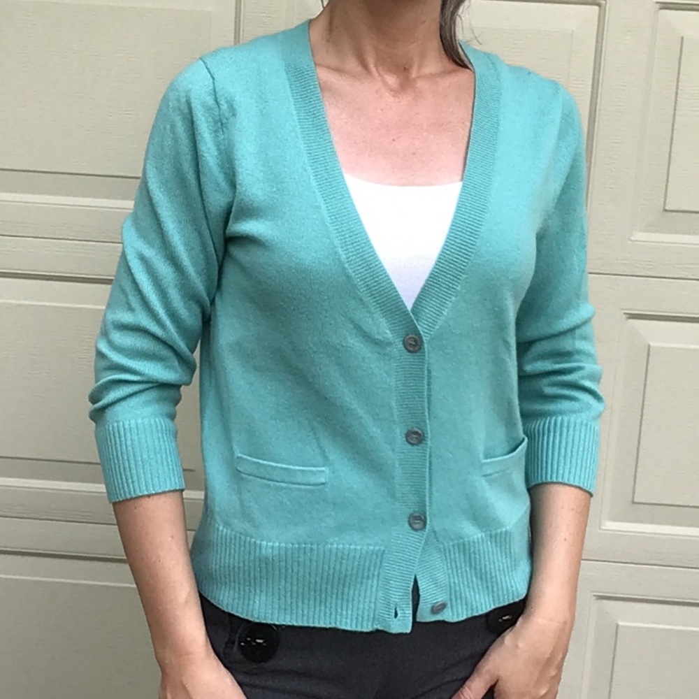 J CREW cashmere cardigan sweater aqua S